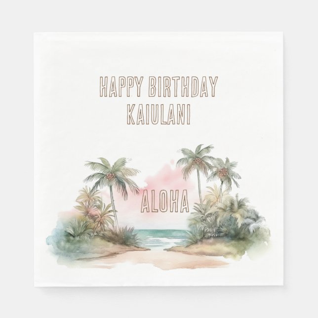 Aloha Tropical Beach Palm Trees Napkin (Front)