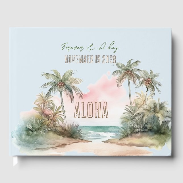 Aloha Tropical Beach Palm Trees Wedding Guest Book (Front)