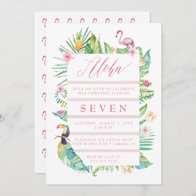 Aloha Tropical Birthday Party Luau Invitation (Devant / Derrière)