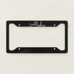 Aloha Tropical Black White Custom Colours Cute License Plate Frame<br><div class="desc">Designed with text template for "Aloha" in black background. You may change the background colour as you like.</div>
