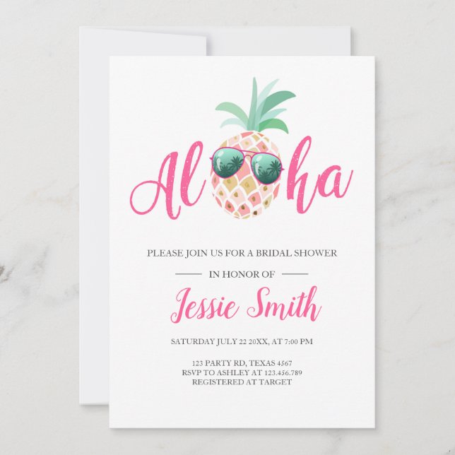 Aloha Tropical Bridal Shower Invitation Ananas (Devant)