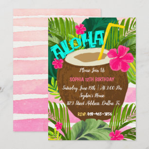Aloha Tropical Coconut Invitation Anniversaire