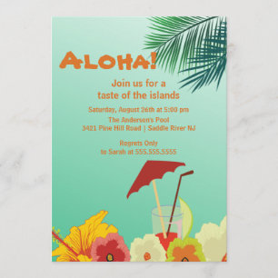 Aloha Tropical Drinks Summer Party Luau Invitation