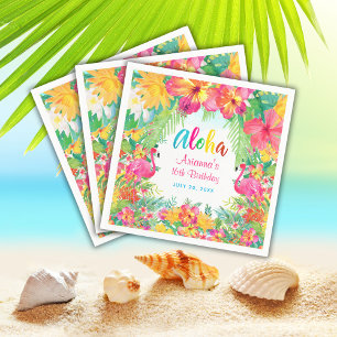 Aloha Tropical Flamingo Birthday Luau Paper Napkin