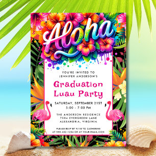 Aloha Tropical Flamingo Graduation Luau Party Invitation
