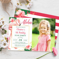 Aloha Tropical Flamingo Pink Floral Birthday Photo