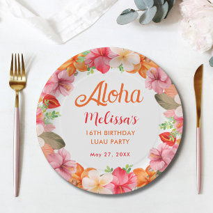 Aloha Tropical Floral Birthday Luau Party  Paper Plate