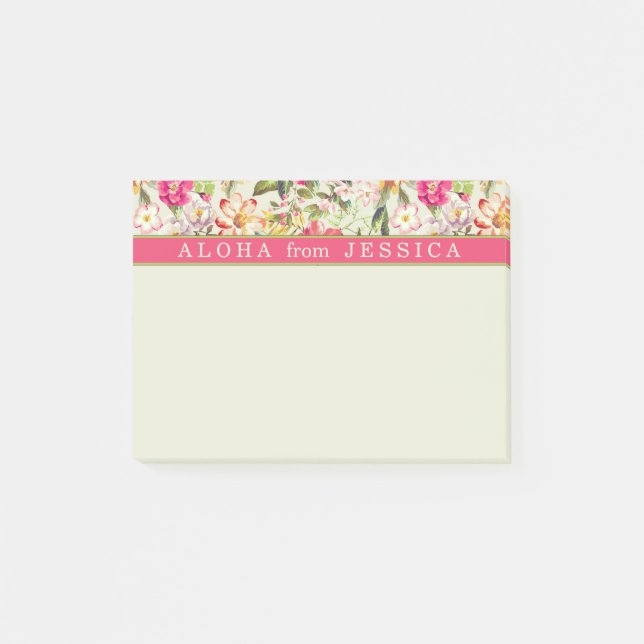 Aloha Tropical Floral Pink and Lime Custom Post-it Notes (Front)