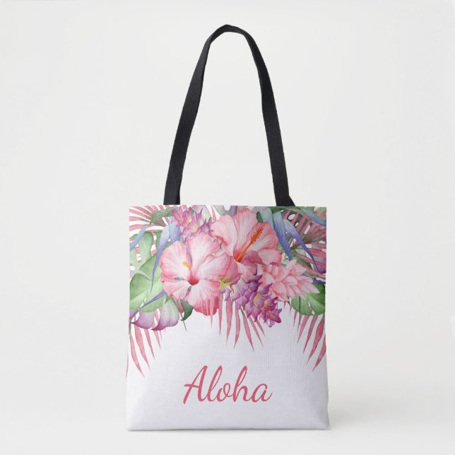 Aloha Tropical Floral Tote Bag (Front)