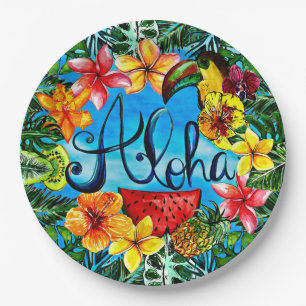 Aloha - Tropical Flower Food and Summer Design Paper Plate