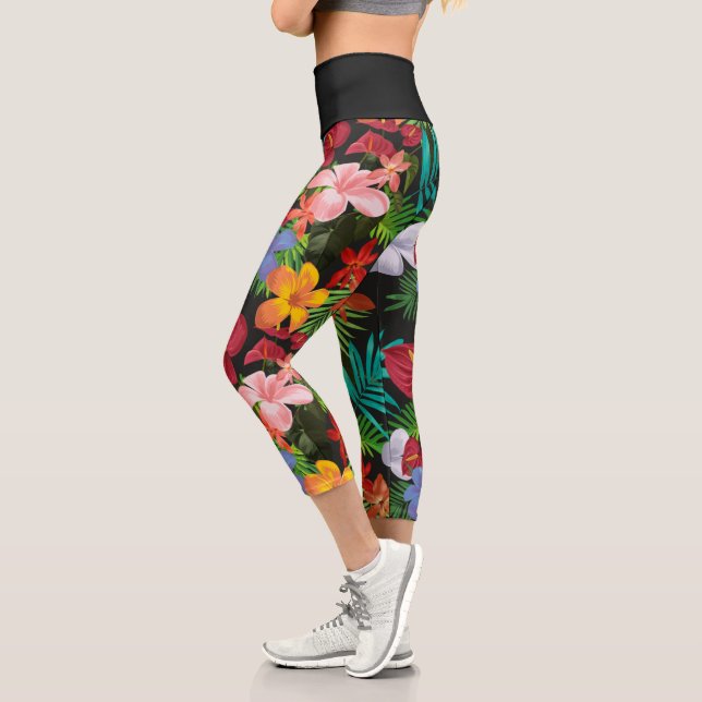 Aloha Tropical Flowers Capri Leggings (Left)
