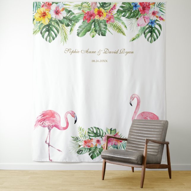 Aloha Tropical Flowers Wedding Photo Booth Prop Tapestry (In Situ)