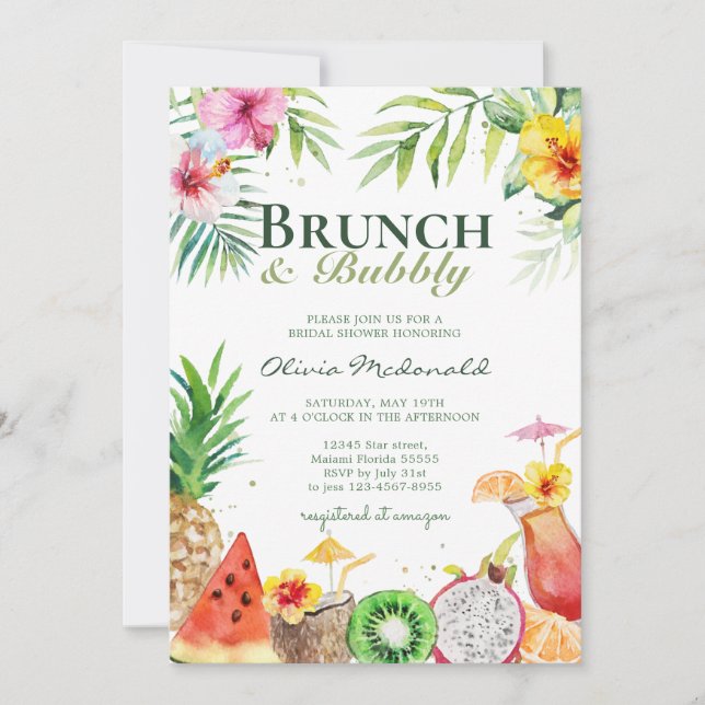 Aloha Tropical Fruits Brunch & Bubbly Invitation (Devant)