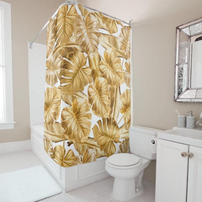 Aloha Tropical Gold Glitter Monstera Leaves (In Situ)