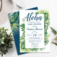 Aloha Tropical Greenery Blue Baby Shower