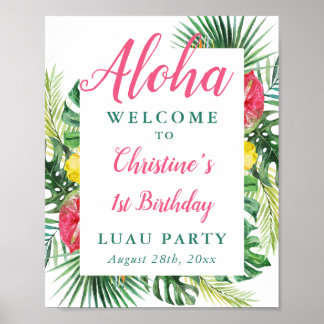 Aloha Tropical Greenery Luau Affiche de bienvenue