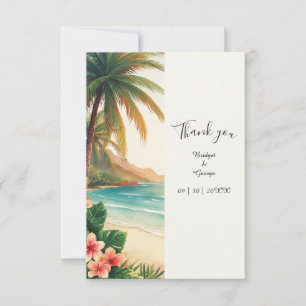 aloha tropical Hawaii beach Palm Coastal Wedding Thank You Card