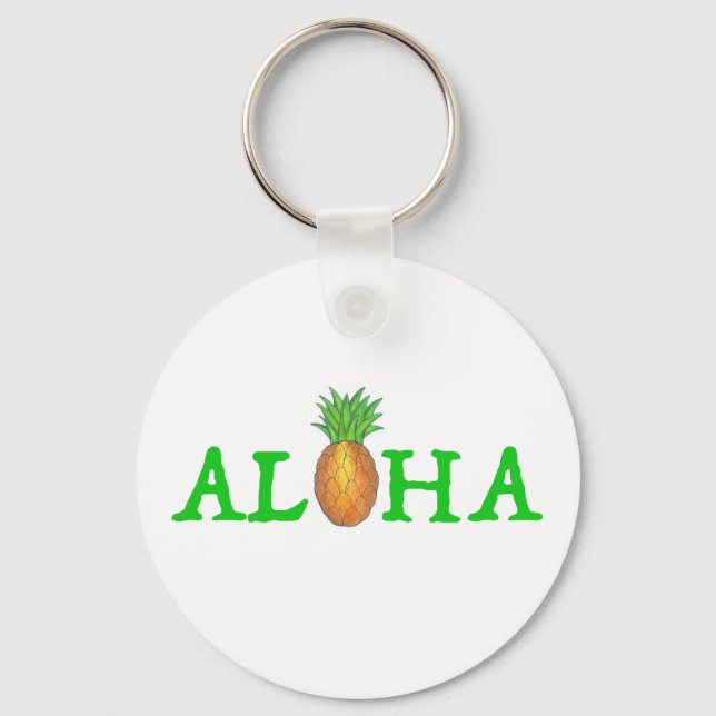 ALOHA Tropical Hawaii Hawaiian Pineapple Keychain (Front)