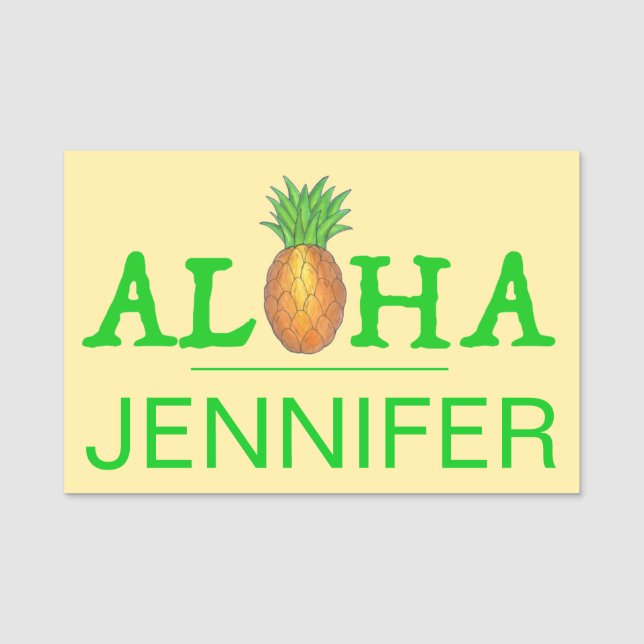 Aloha Tropical Hawaiian Island Luau Pineapple Name Tag (Front)