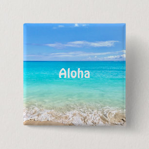 Aloha Tropical Hawaiian Ocean 2 Inch Square Button