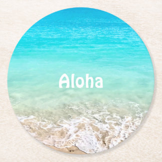 Aloha Tropical Hawaiian Ocean Round Paper Coaster