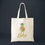 Aloha Tropical Hawaiian Pineapple Wedding White Tote Bag<br><div class="desc">Aloha Tropical Hawaiian Pineapple Wedding White and Faux Gold Foil Wedding Canvas Bag for a Hawaii Destination Wedding.</div>