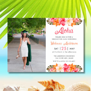 Aloha Tropical Hibiscus Floral Photo Graduation Invitation