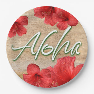 Aloha - Tropical Hibiscus Flower Hawaii Luau Paper Plate