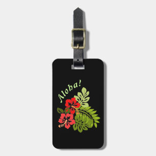Aloha Tropical Hibiscus on Dark Personalized Luggage Tag