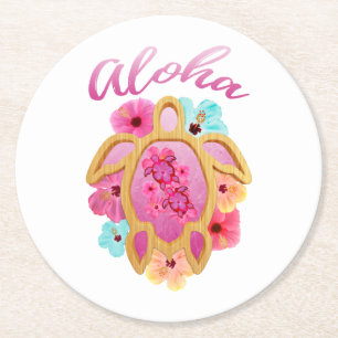 Aloha Tropical Honu Sea Turtle Round Paper Coaster