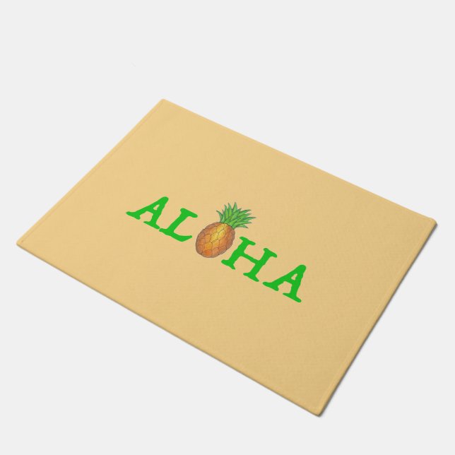 ALOHA Tropical Island Hawaiian Pineapple Door Mat (Angled)
