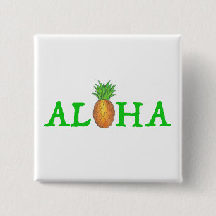 ALOHA Tropical Island Hawaiian Pineapple Fruit 2 Inch Square Button