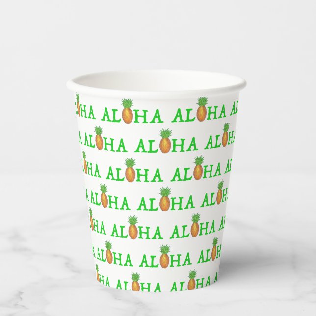 ALOHA Tropical Island Hawaiian Pineapple Hawaii Paper Cups (Front)
