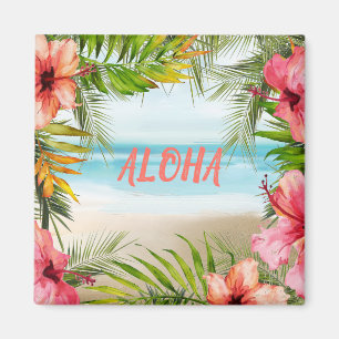 Aloha Tropical Island Paradise Palms and Flowers Magnet