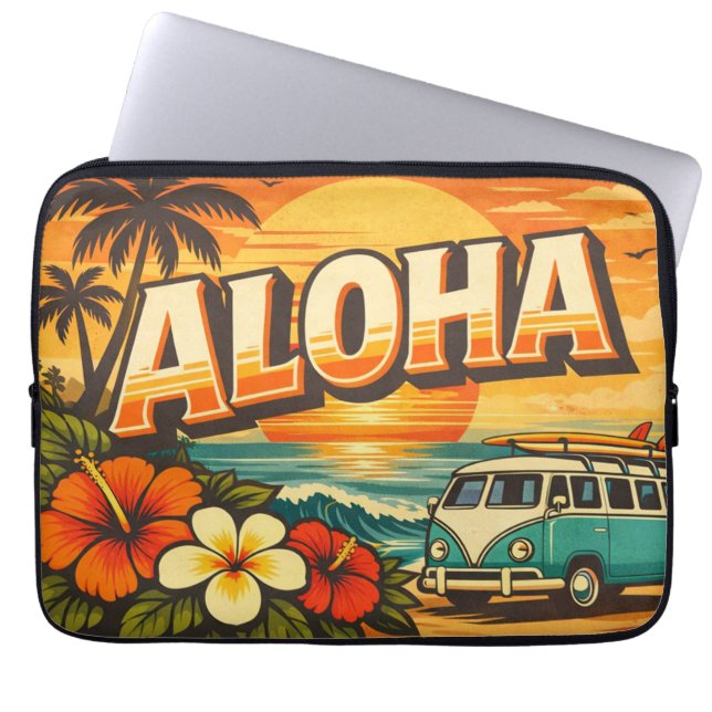 Aloha Tropical Island Sunset Artwork Laptop Sleeve (Front)