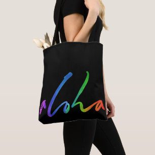 Aloha - Tropical Lettering - Black Hawaii Hawai'i Tote Bag