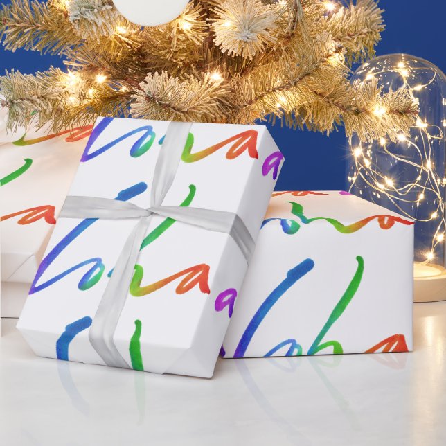 Aloha - Tropical Lettering White - Hawaii Hawai'i Wrapping Paper (Holidays)