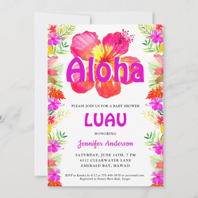 Aloha Tropical Luau Baby Shower Invitation (Front)