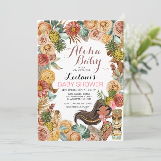 Aloha Tropical Luau Boho Baby shower Invitation (Debout devant)