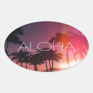 Aloha Tropical Night Oval Sticker