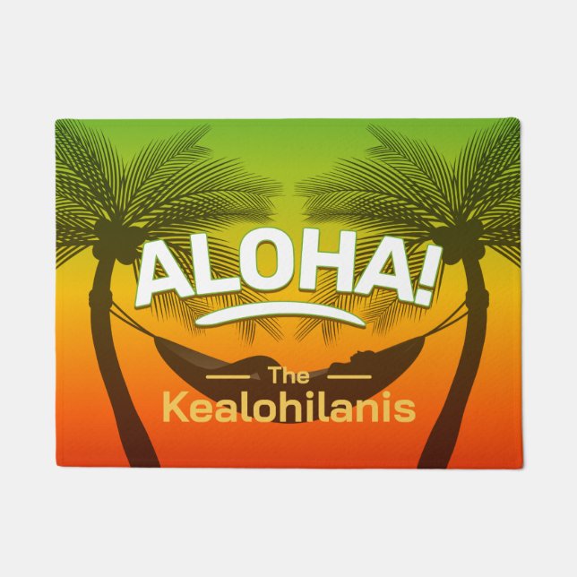 ALOHA Tropical Palm and Sunset Doormat (Front)