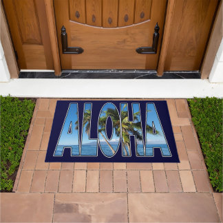 ALOHA Tropical Palm Trees Hawaiian Greeting Doormat