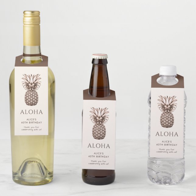 Aloha tropical party with vintage pineapple bottle tag (In Situ)