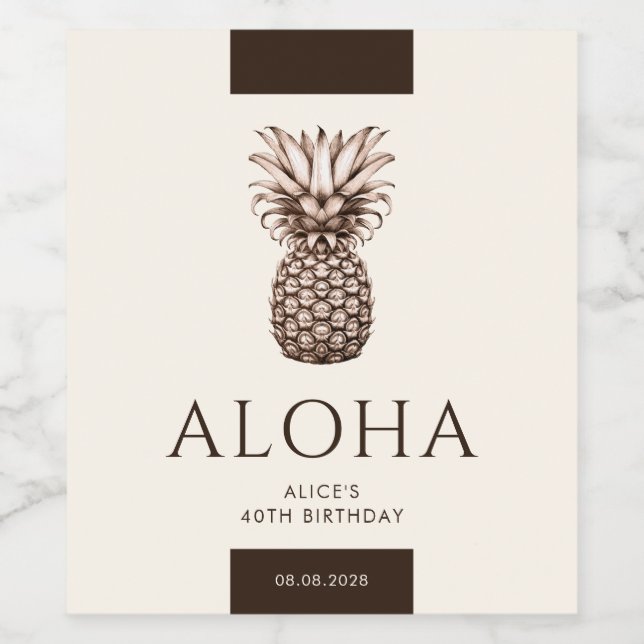 Aloha tropical party with vintage pineapple wine label (Single Label)
