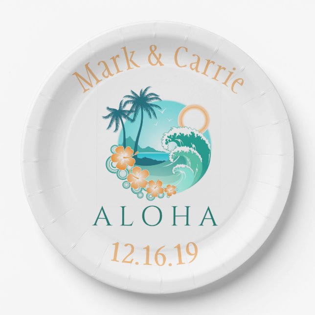 Aloha Tropical Personalized Paper Plate (Front)