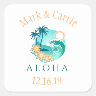 Aloha Tropical Personalized Square Sticker
