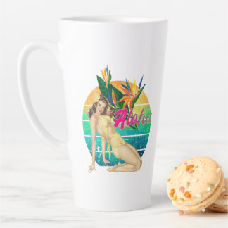 Aloha Tropical Pin-up girl retro sunset art Latte Mug