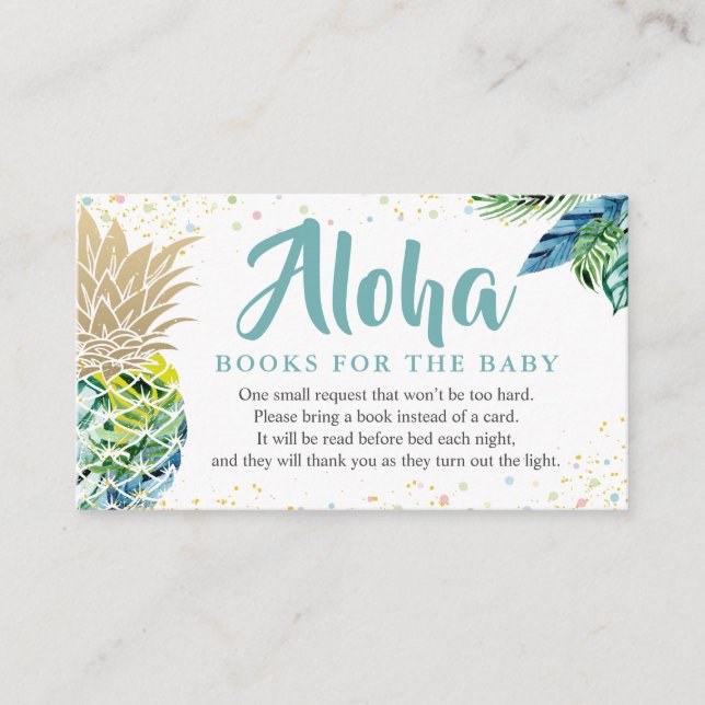 Aloha Tropical Pineapple Baby Shower Book Request Enclosure Card (Front)