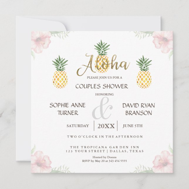 Aloha Tropical Pineapple Beach Couples Shower Invitation (Front)