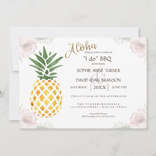 Aloha Tropical Pineapple Beach I DO BBQ Invitation (Devant)